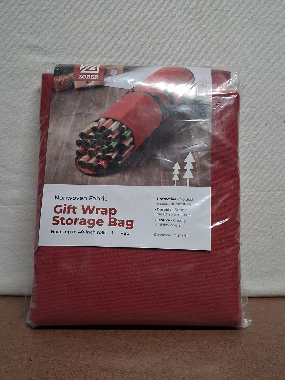 Red Gift Wrap Storage Bag - Nonwoven Fabric Organizer
